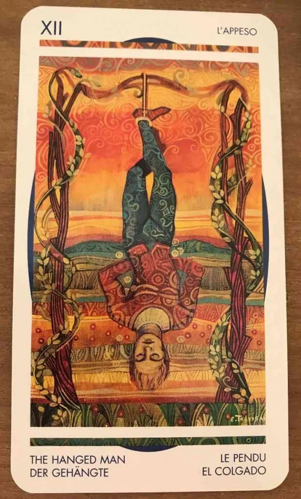 the hanged man depicted in the Crystal Tarot, published by Lo Scarabeo