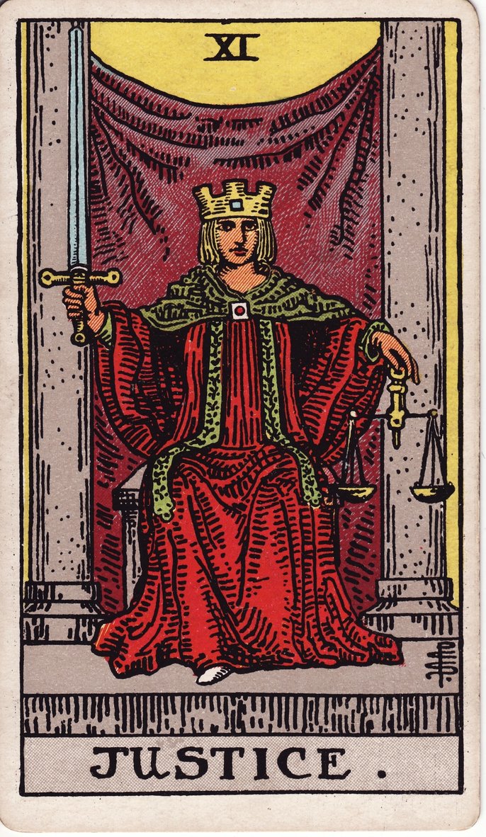 Justice card in the Rider-Waite-Smith tarot deck
