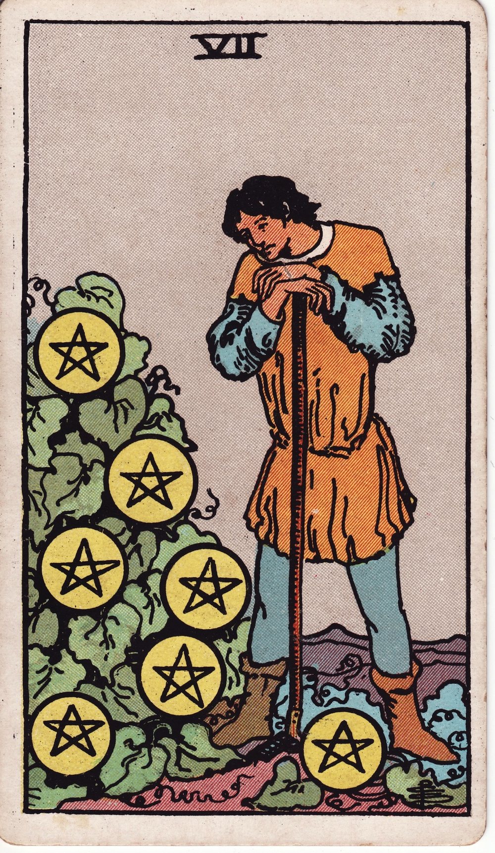 The Seven of Pentacles card in the Rider-Waite-Smith tarot deck
